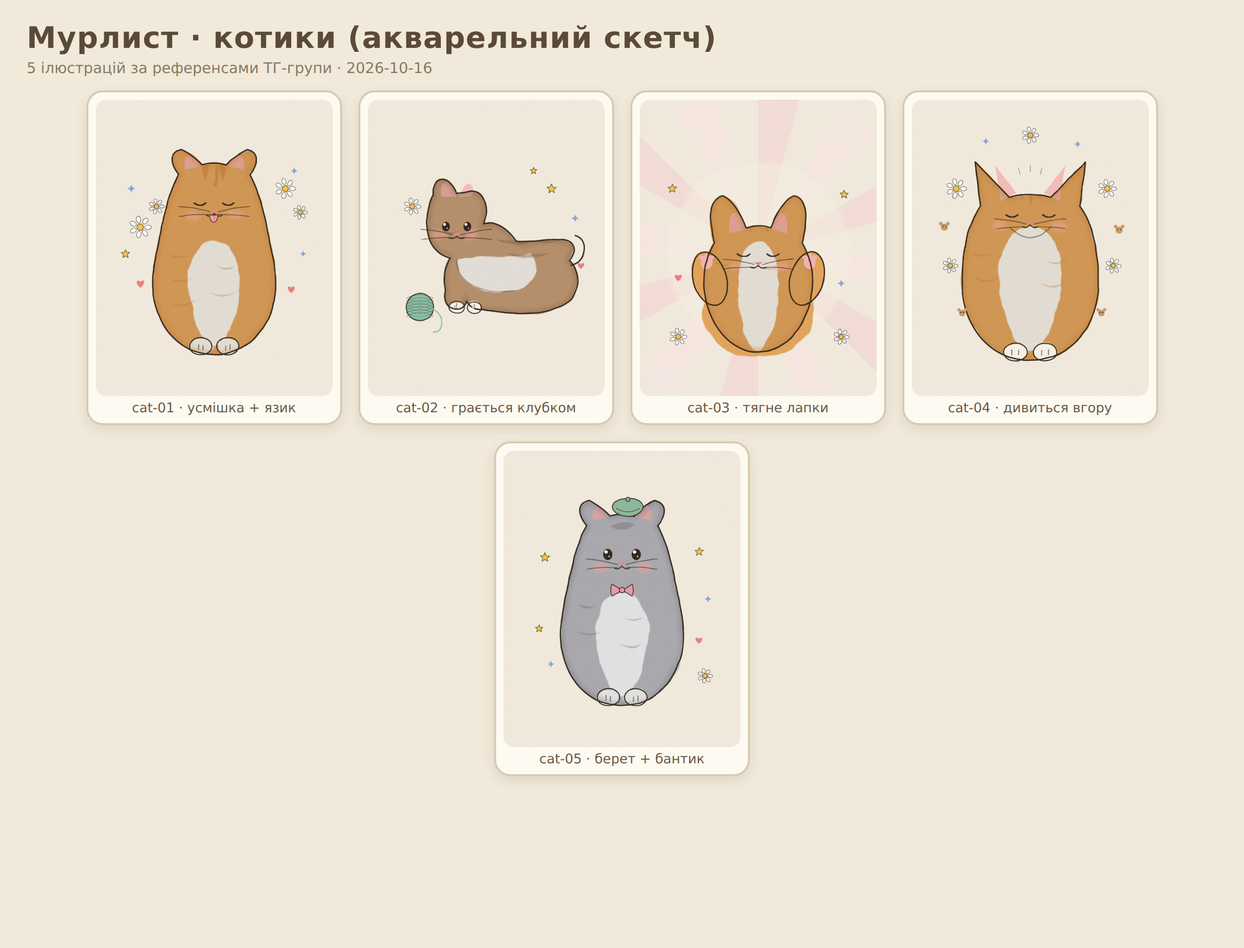 Контактний лист: колаж усіх п'яти котиків